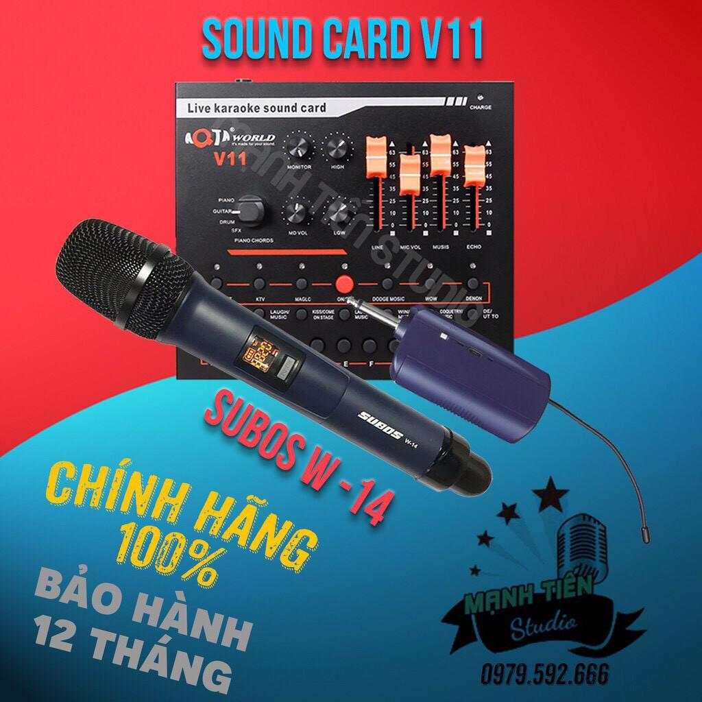 Combo micro Karaoke W-14 + Sound card V11 hát karaoke, livetream - âm thanh chân thực
