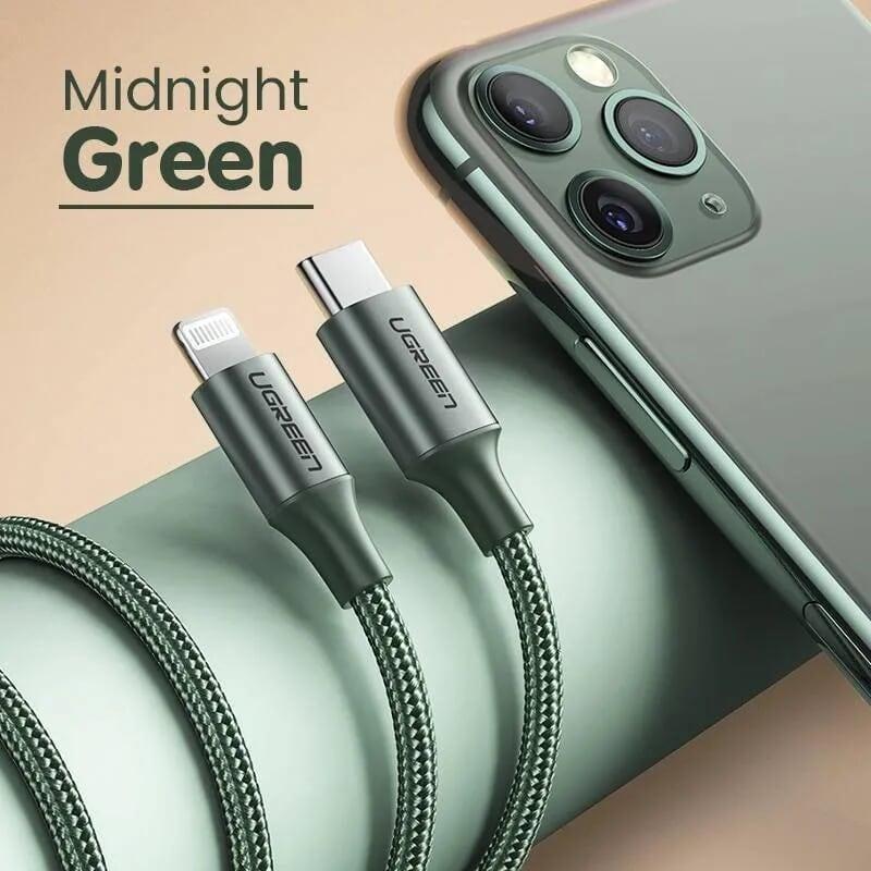 Ugreen UG80564US304TK 1M màu xanh đen cáp chuyển usb type c ra apple lightning dây dù hỗ trợ sạc nhanh PD - HÀNG CHÍNH HÃNG