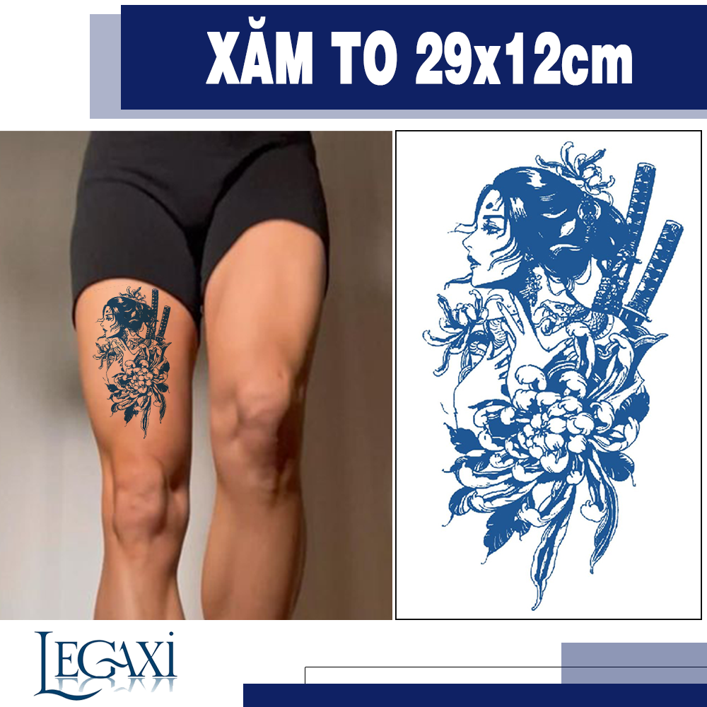 Tờ Xăm Hình Xăm Dán 15 Ngày Không Trôi Chống Thấm Nước Tạm Thời Mĩ nữ Samurai Kiếm nhật Hoa Legaxi
