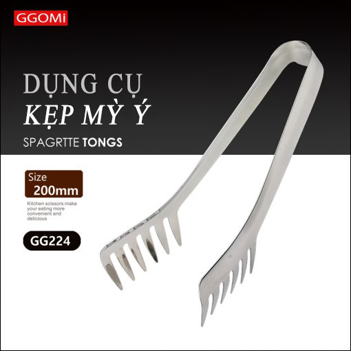 Kẹp gắp mỳ và salad ý dài 20cm, rộng 2.7cm bằng thép không gỉ an toàn khi sử dụng GGOMi Hàn Quốc GG222 và GG224