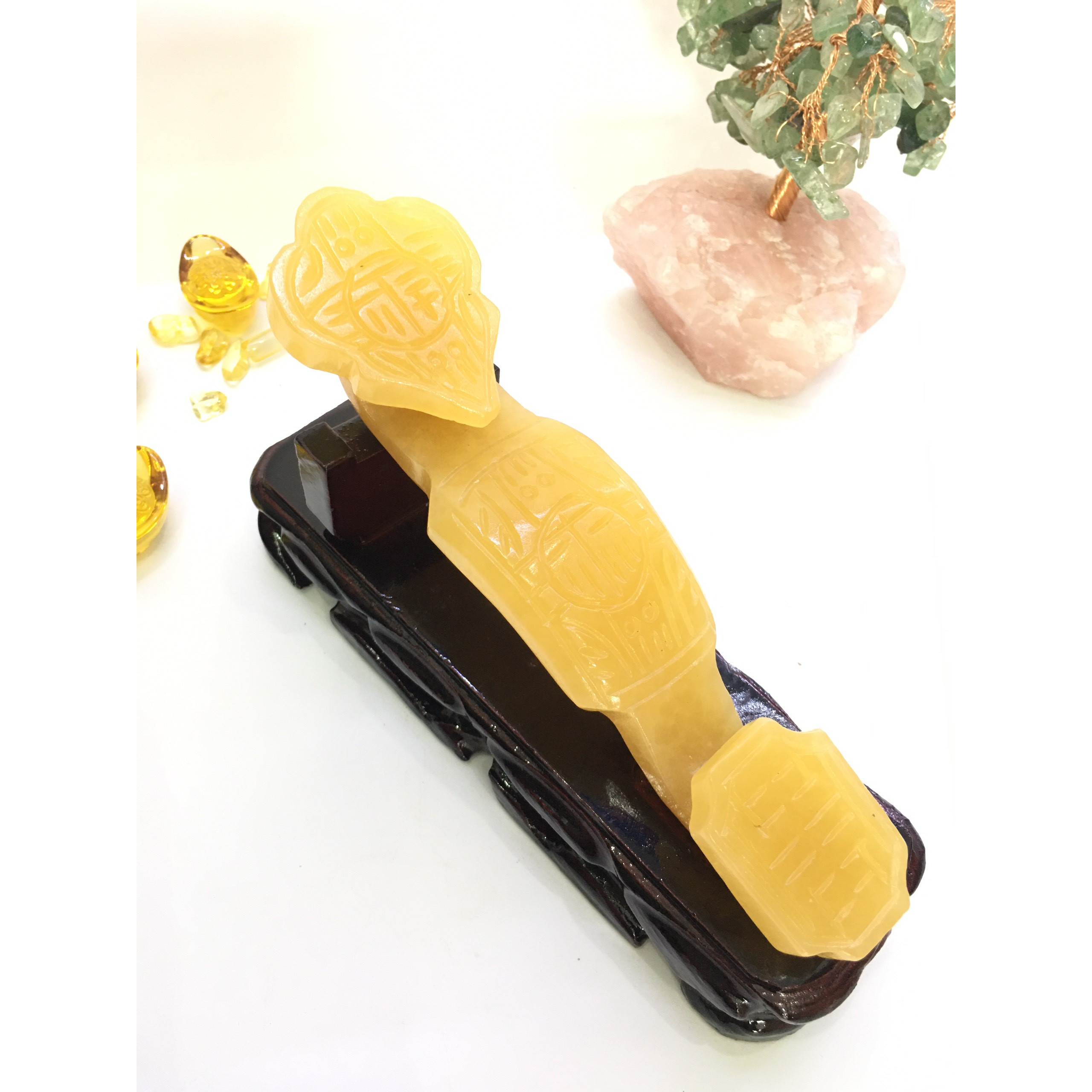 Gậy như ý đá Ngọc Hoàng Long vàng - dài 18cm - 400gr