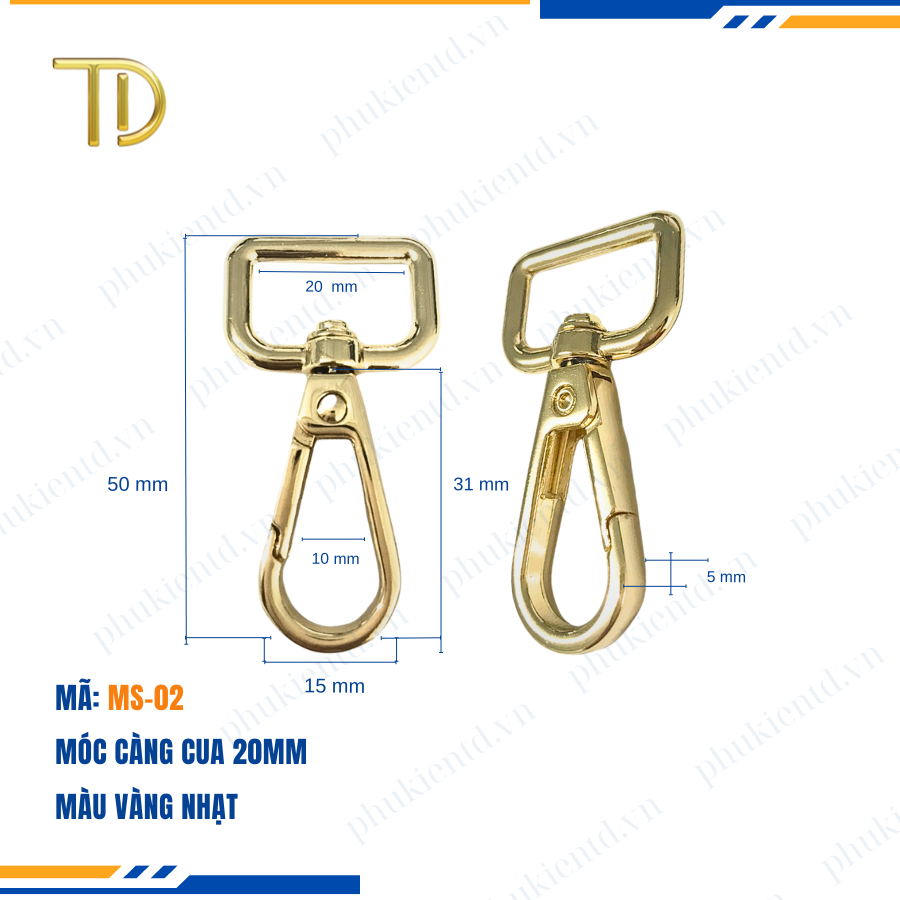 Móc càng cua túi xách,móc khóa càng cua túi xách,móc chó túi xách 20mm Mạ điện bền 5-8 năm