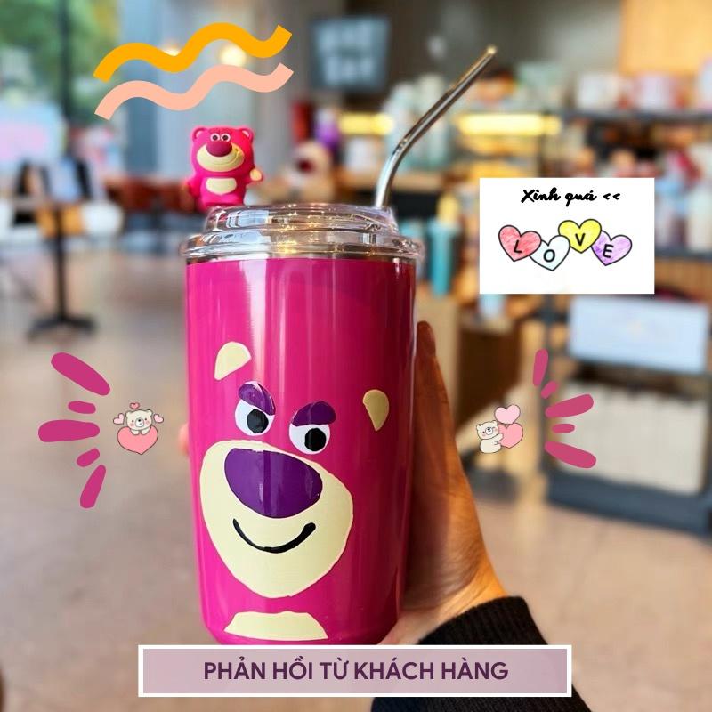 Ly Giữ Nhiệt Gấu Dâu Lotso Xinh Xắn, Bình Nước Giữ Nhiệt Hình Gấu Và Dâu Tây Hoạt Hình Dễ Thương