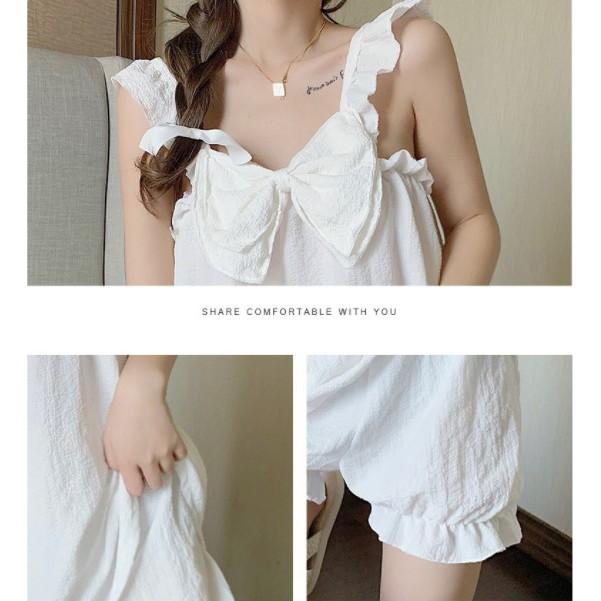 Set đồ ngủ hai dây thiết kế kết nơ cổ kết hợp quần bí ngô siêu cute S023
