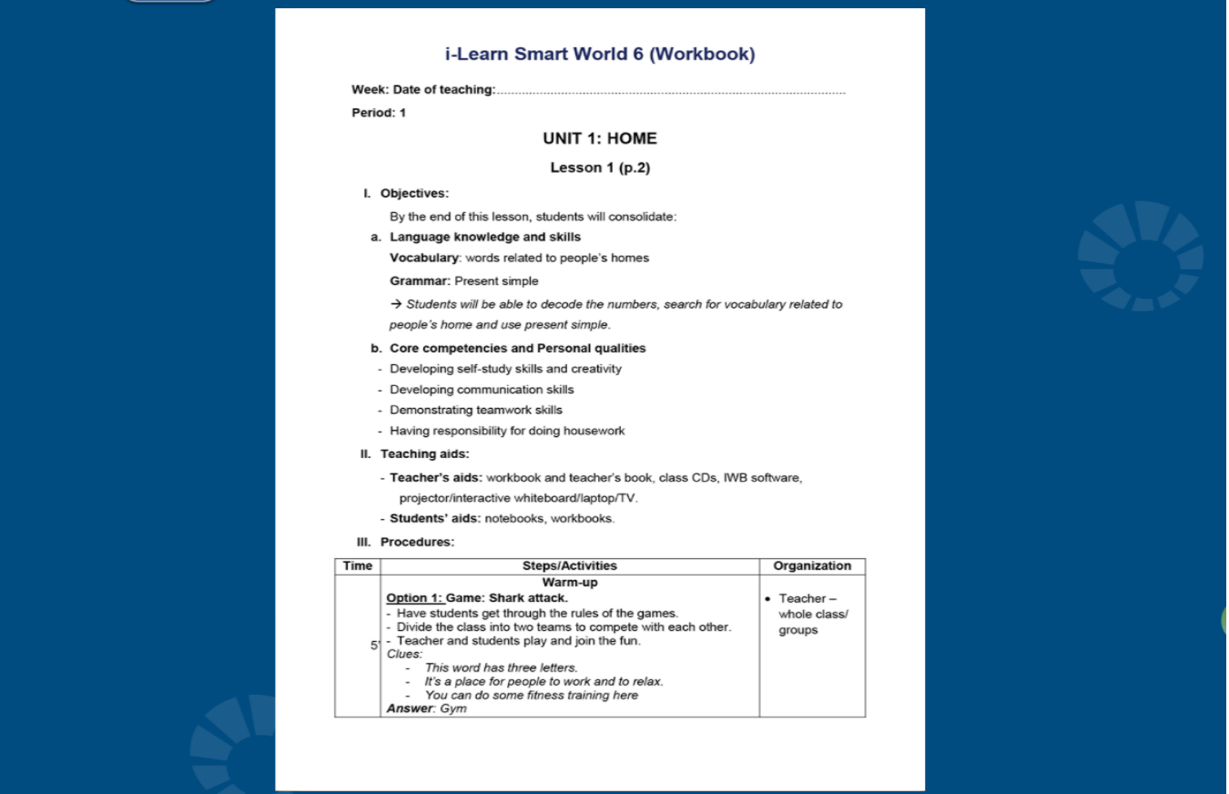 Hình ảnh [E-BOOK] Tiếng Anh 6 i-Learn Smart World Giáo án gợi ý Sách bài tập