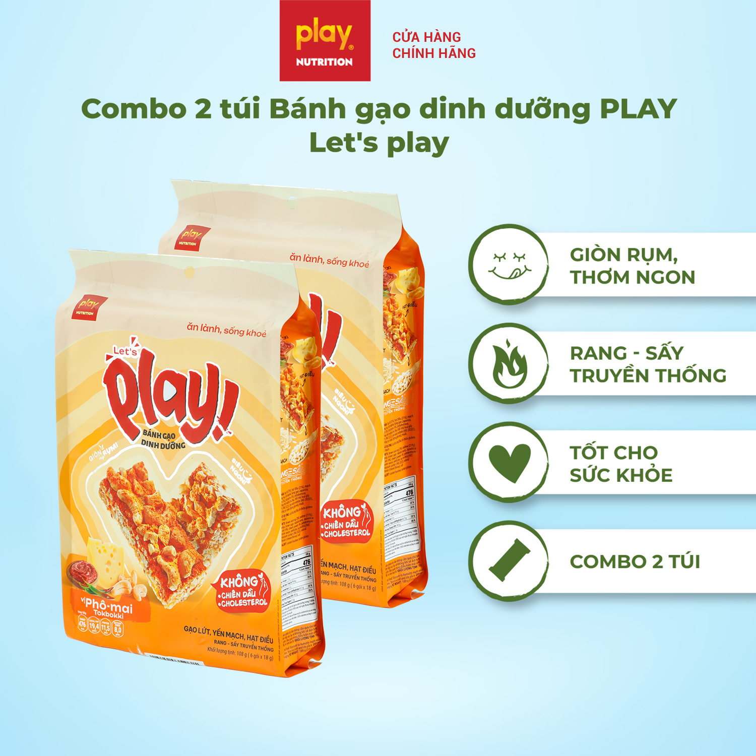 Combo 2 túi bánh gạo dinh dưỡng PLAY Let’s play - Thanh gạo lứt ngũ cốc, bánh ăn vặt healthy