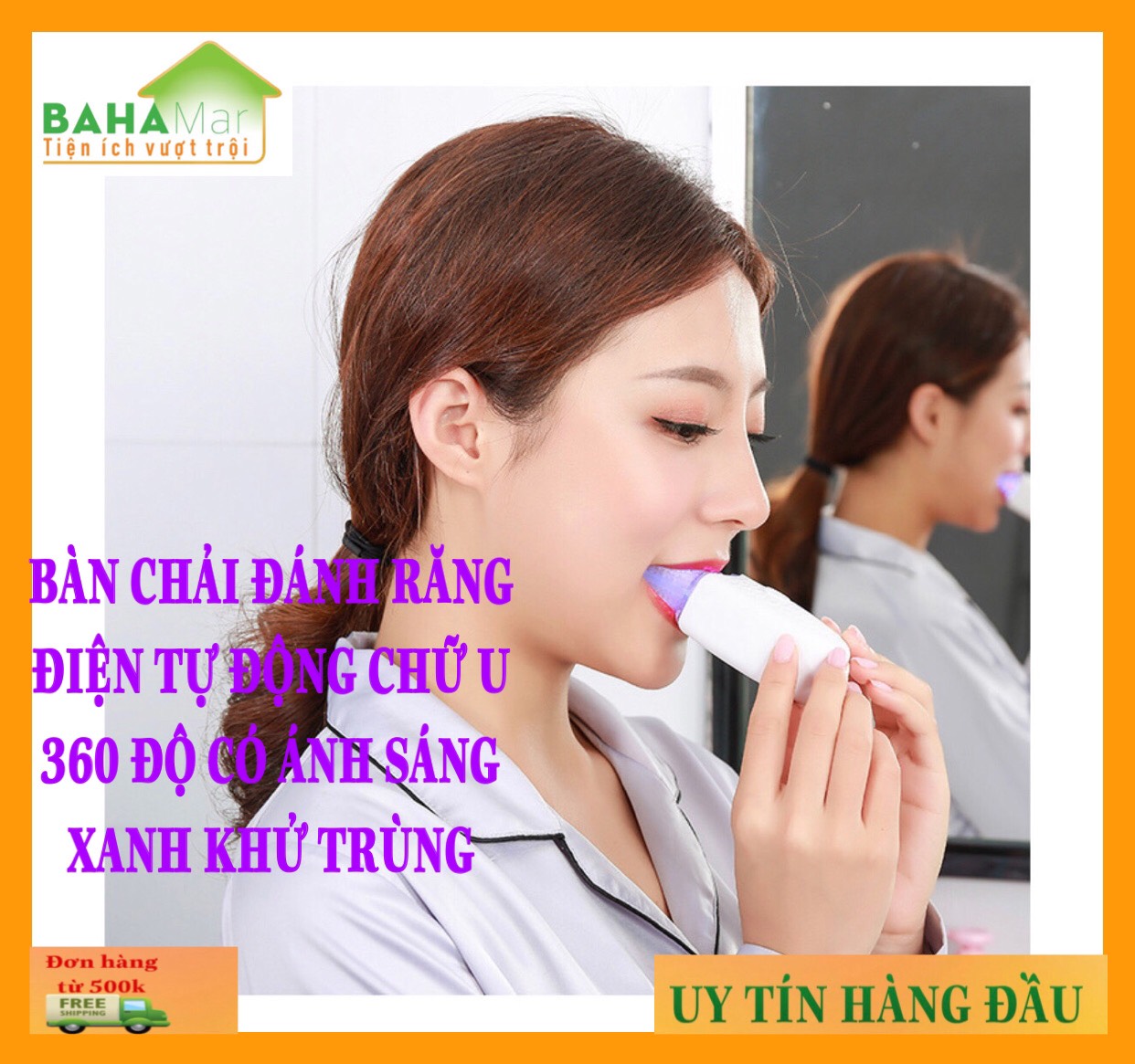 BÀN CHẢI ĐÁNH RĂNG ĐIỆN TỰ ĐỘNG CHỮ U 360 ĐỘ CÓ ÁNH SÁNG XANH KHỬ TRÙNG BAHAMAR làm cho việc đánh răng trở nên dễ dàng và sạch sẽ toàn bộ mặt trước