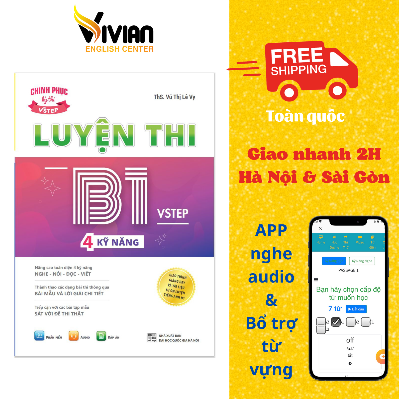 Sách Luyện thi B1 Vstep 4 kỹ năng - Ôn thi chứng chỉ tiếng Anh B1 bậc 3 (bằng B1 tiếng Anh) theo Khung NLNN Việt Nam