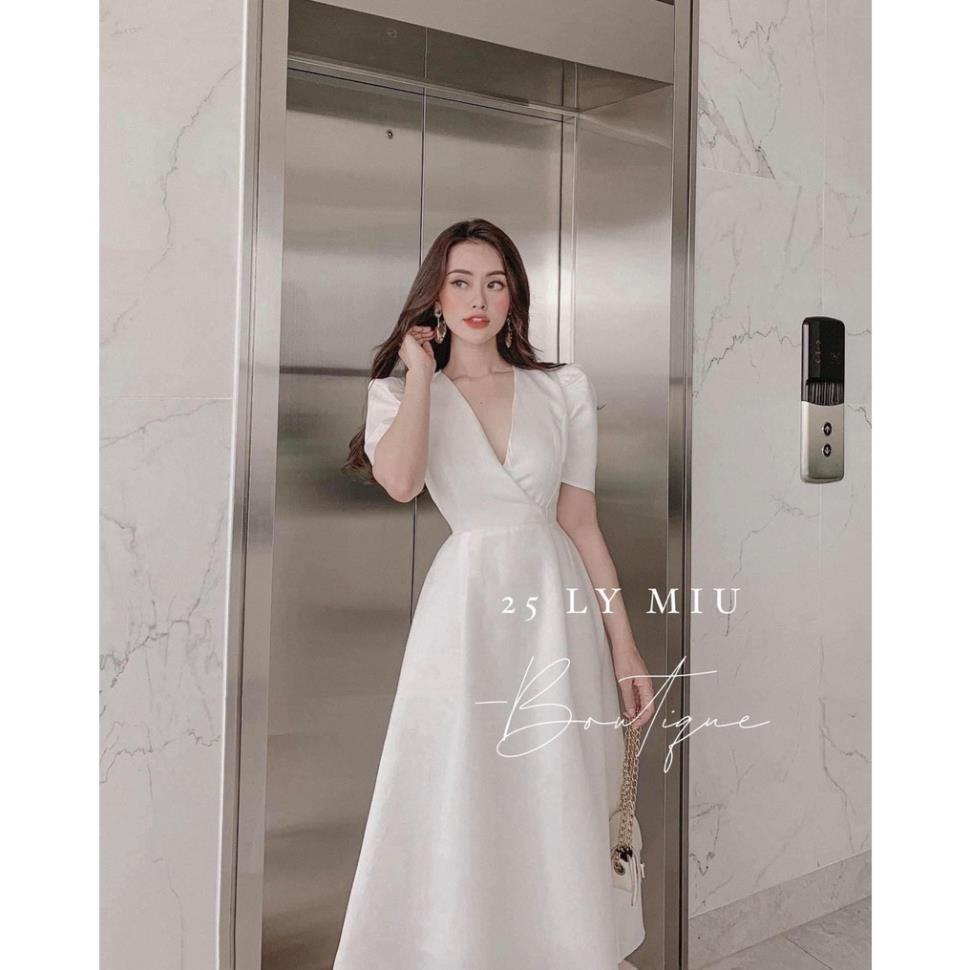 Đầm dự tiệc trắng xoè đắp chéo