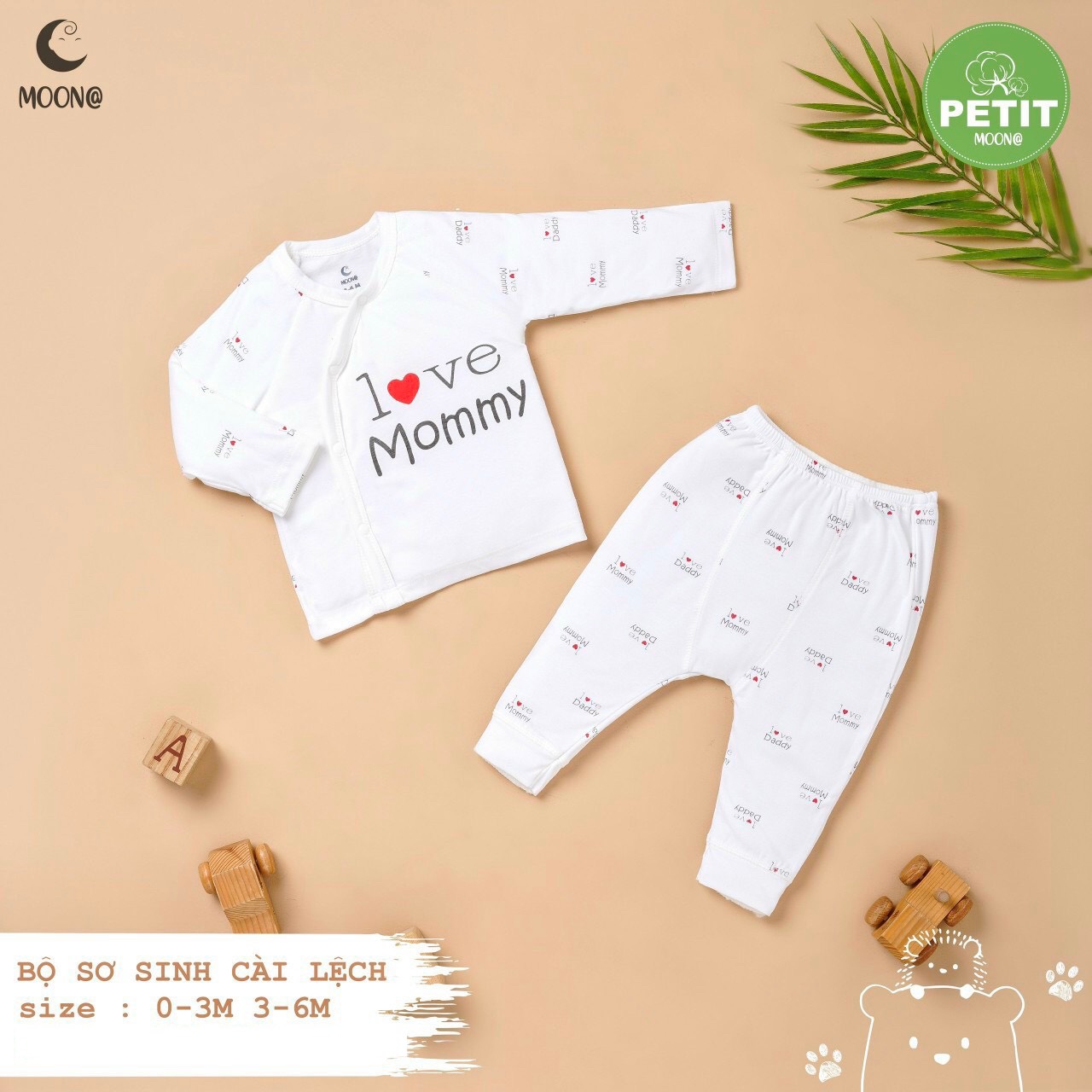 BỘ SƠ SINH CÀI LỆCH PETIT MOON@ CHẤT SỢI TRE