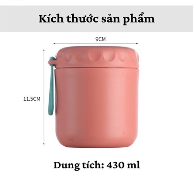 Bình Ủ CháoTẶNG KÈM THÌA Hộp Đựng Canh Giữ Nhiệt Cao Cấp Lõi Inox 304 Không Gỉ Có Nắp Vặn Chống Tràn Quai Cầm 430 ML