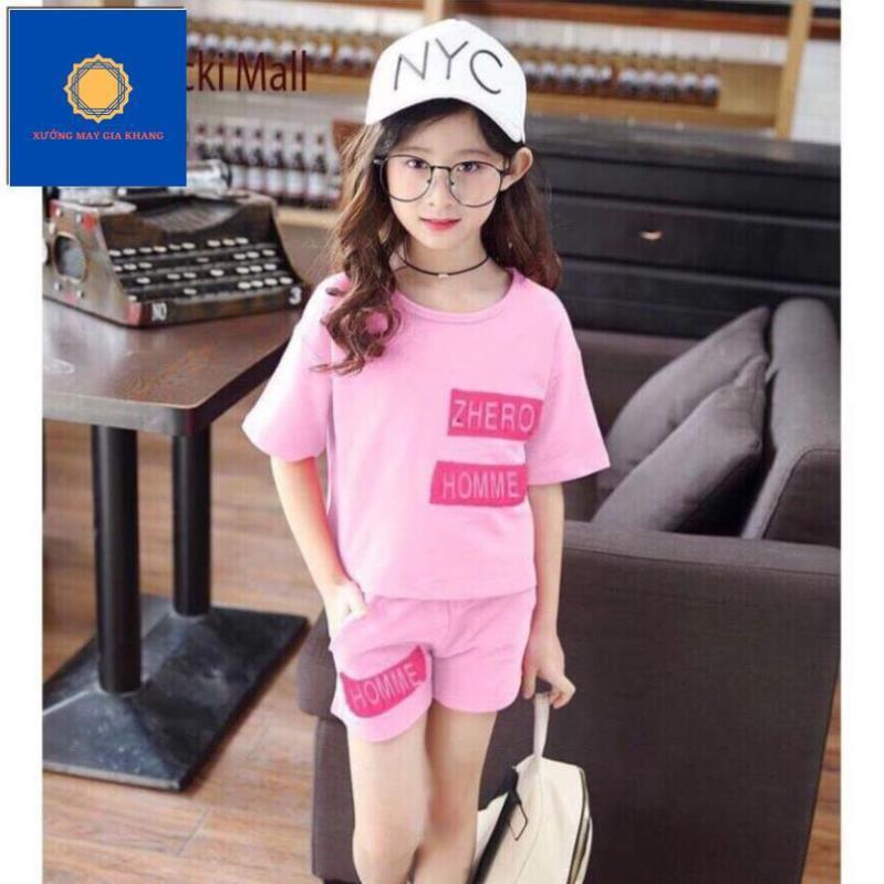 Đồ bộ quần áo thun bé gái trễ vai, đắp chữ HOMME, chất cotton mát mẻ, thoải mái - Xưởng may. Gia Khang