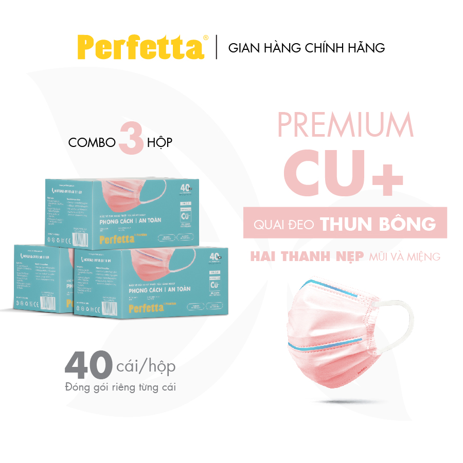 Combo 3 Hộp - Khẩu Trang Y Tế Cao Cấp Perfetta Premium, Đóng Gói Riêng Từng Cái (40 cái/hộp)