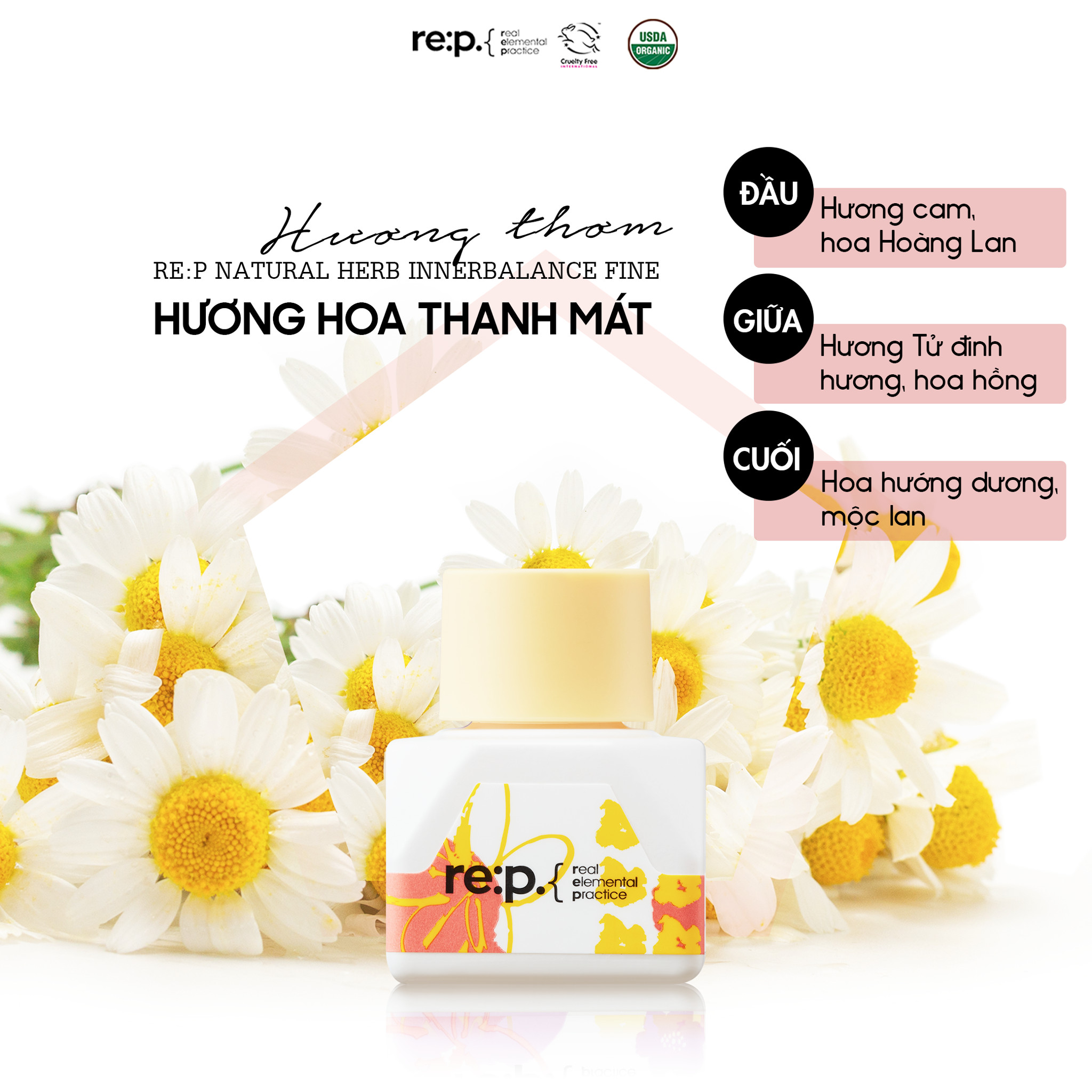 Nước Hoa Vùng Kín Re:p Natural Herb Inner Balance 5ml + Tặng kèm 1 băng đô tai mèo màu ngẫu nhiên