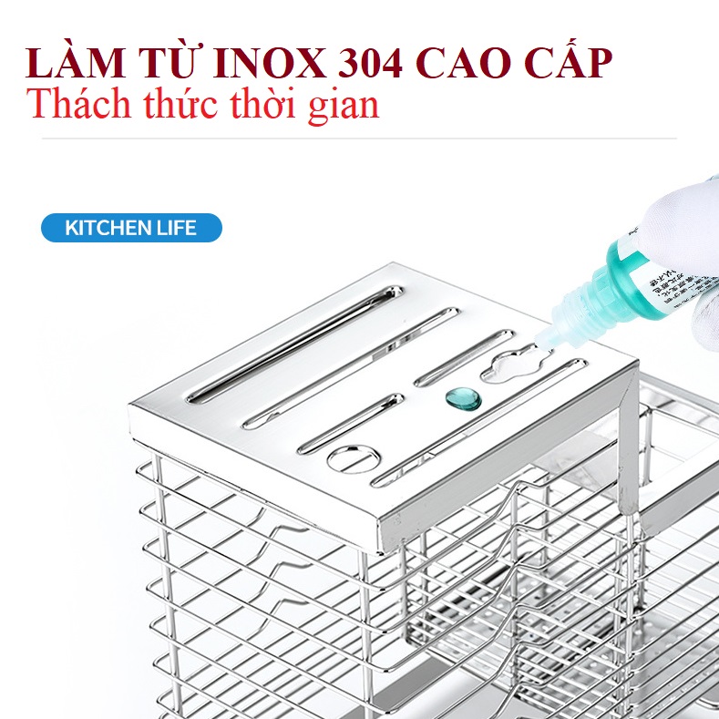 Kệ Để Dao Kéo Thìa Dĩa Nhà Bếp Kèm Ống Đũa Inox 304 Cao Cấp - Chống Gỉ Sét, Sáng Bóng, Sang Trọng