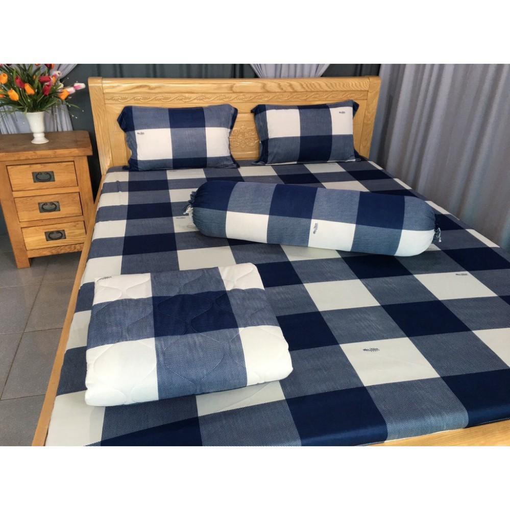 Bộ 4 Món Ga Gối Thun Lạnh Thun Mát Mềm Cao Cấp LAN PHAM BEDDING - Hình Caro To