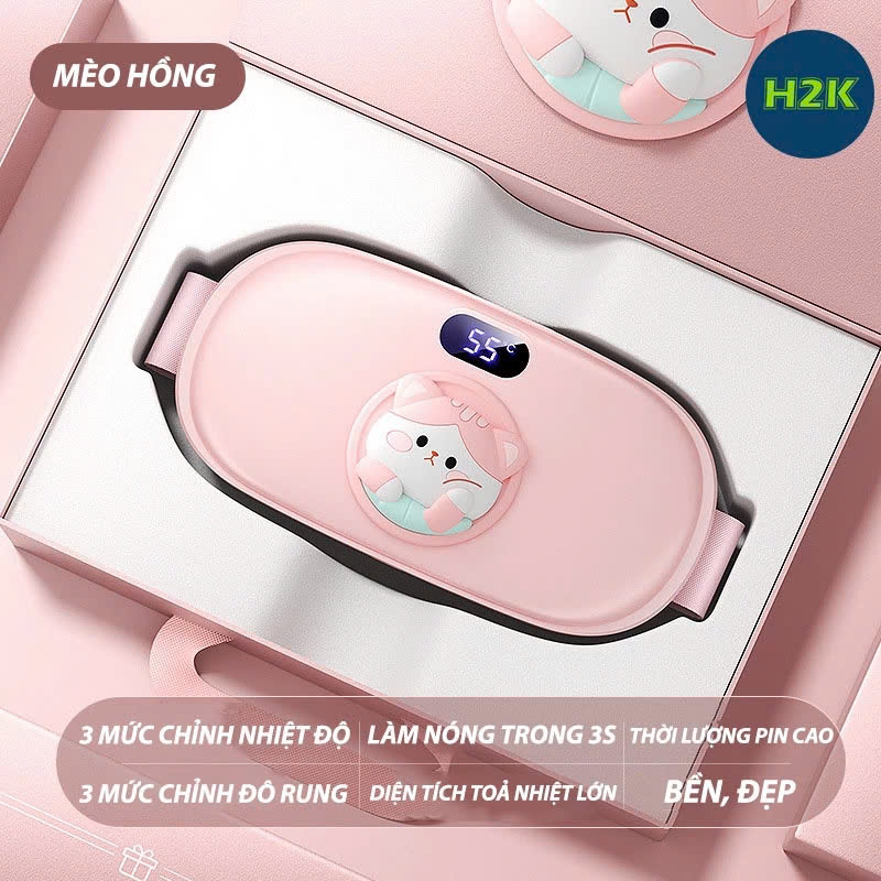 Máy chườm nóng hỗ trợ giảm đau bụng kinh có 4 chế độ massage và 3 mức nhiệt ấm bụng: 40-60 độ C Pin sạc UBS, món quà ý nghĩa tặng người yêu MÀU HỒNG