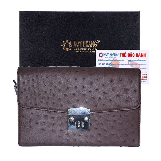 Túi cầm tay nữ Huy Hoàng da đà điểu màu nâu đất HC6452