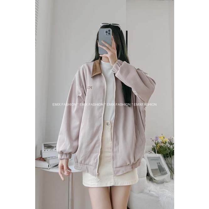Áo khoác polo EMIX, áo mùa đông phối cổ nhung, dài tay, freesize dưới 60kg 954