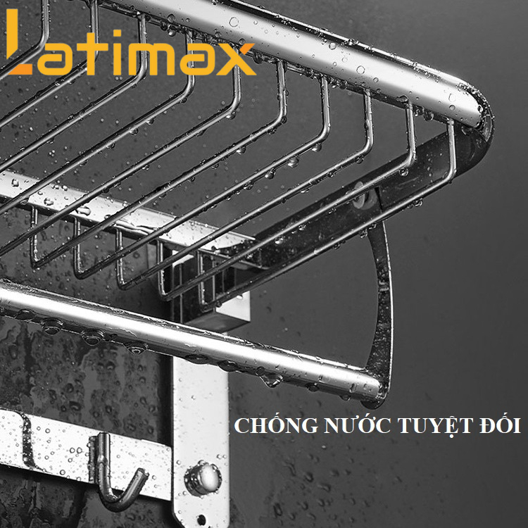 Giá treo khăn tắm Inox 304 Latimax VKT3 cao cấp - Máng treo khăn kèm móc quần áo đa năng