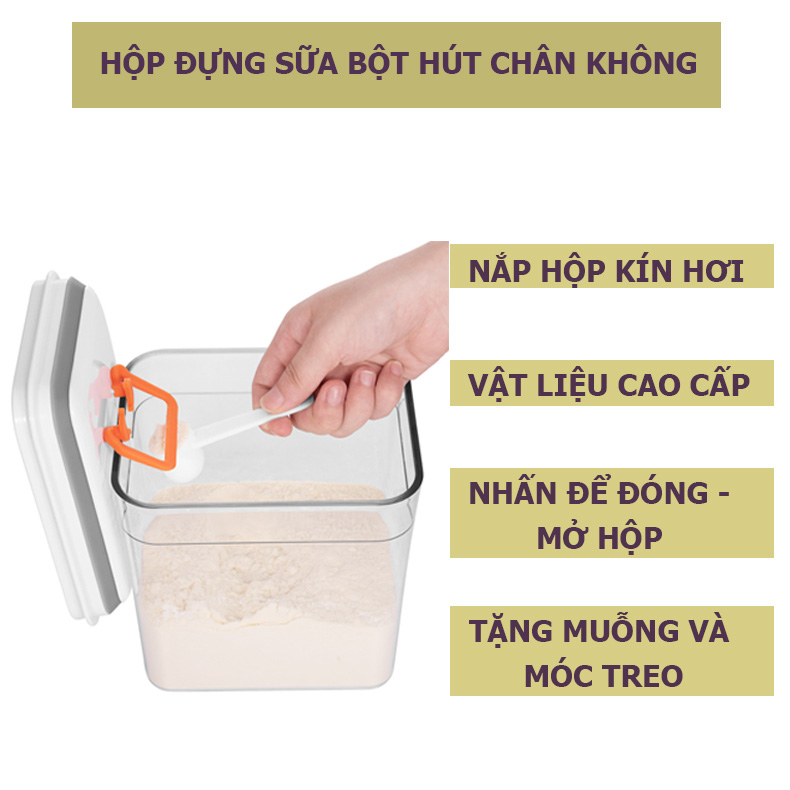 Hộp Bảo Quản Sữa Bột Thực Phẩm, Nắp Hút Chân Không Chống Ẩm; 2,3 Lít ( Đựng Được 1.2 Kg Sữa Bột)