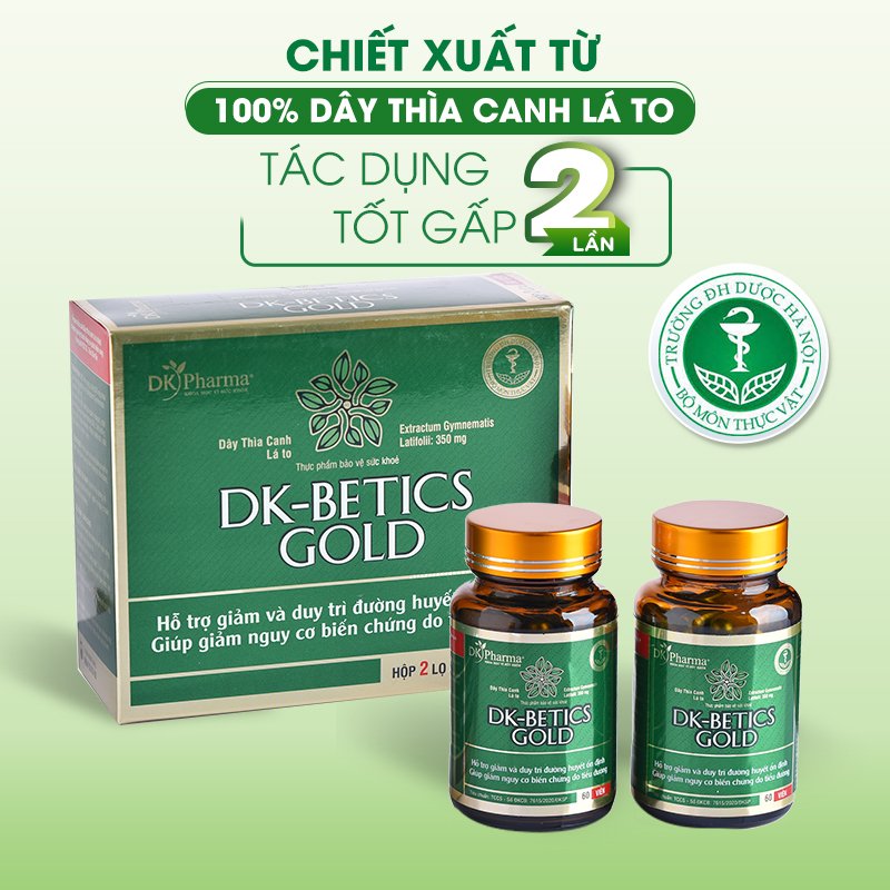 Viên tiểu đường dây thìa canh lá to DK Betics GOLD - DK PHARMA - 1 hộp 2 lọ - 120 viên