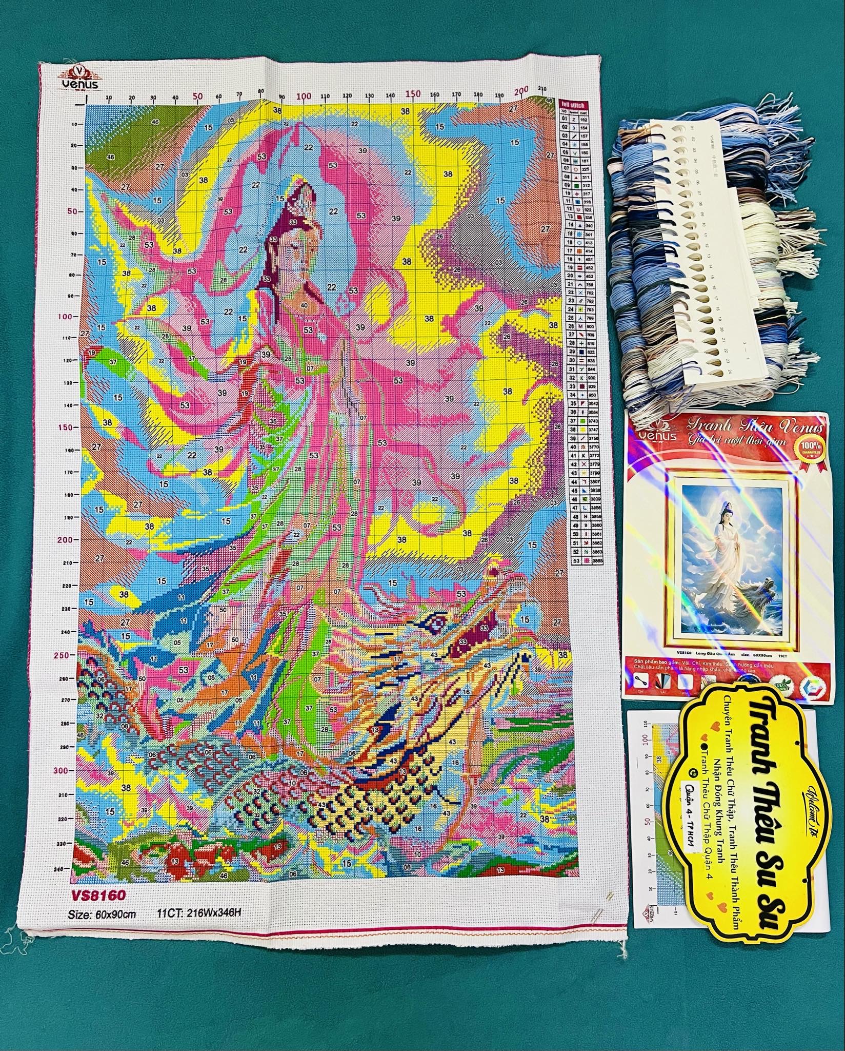 Tranh thêu kín Quan âm từ bi VS8160, kích thước 60 x 90 cm