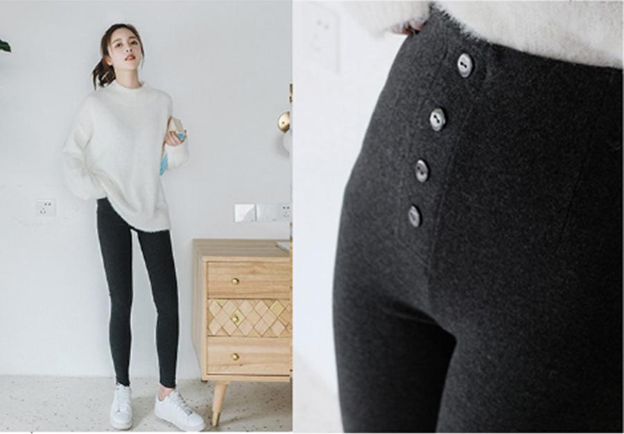 Quần Tregging Legging Cạp Cao Đính 5 Cúc - Hàn Quốc