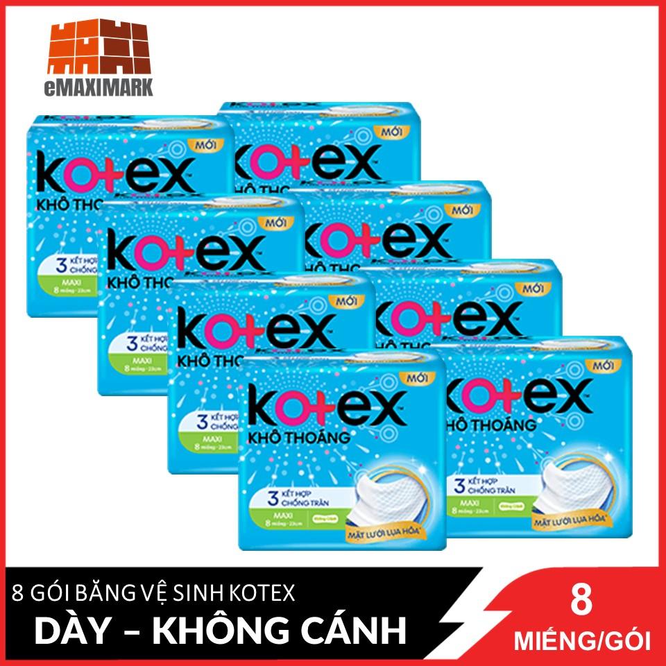 Combo 8 Gói Băng Vệ Sinh Kotex Khô Thoáng 23cm Dày Không Cánh 8 Miếng X8