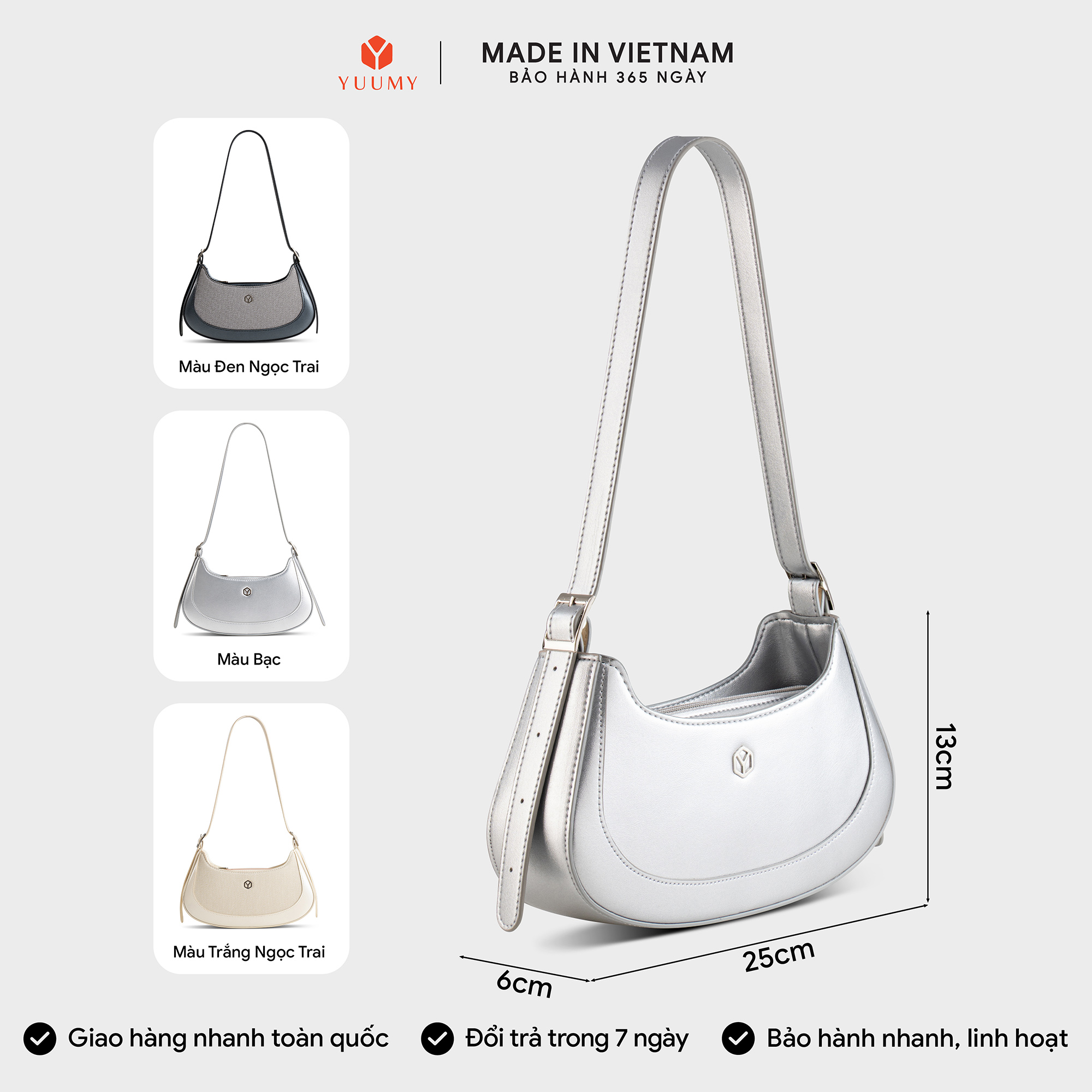 Túi Yuumy ( Thời trang nữ phối gương tròn và nơ xinh xắn - Túi đeo vai da Glossy YN345 )