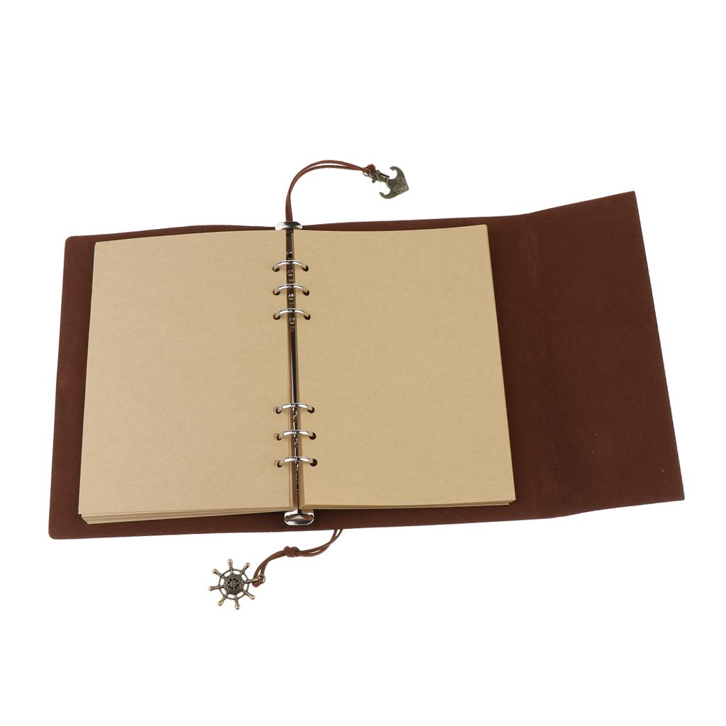 Leather Notebook Portable Loose Leaf Blank Notebook for Travel Black