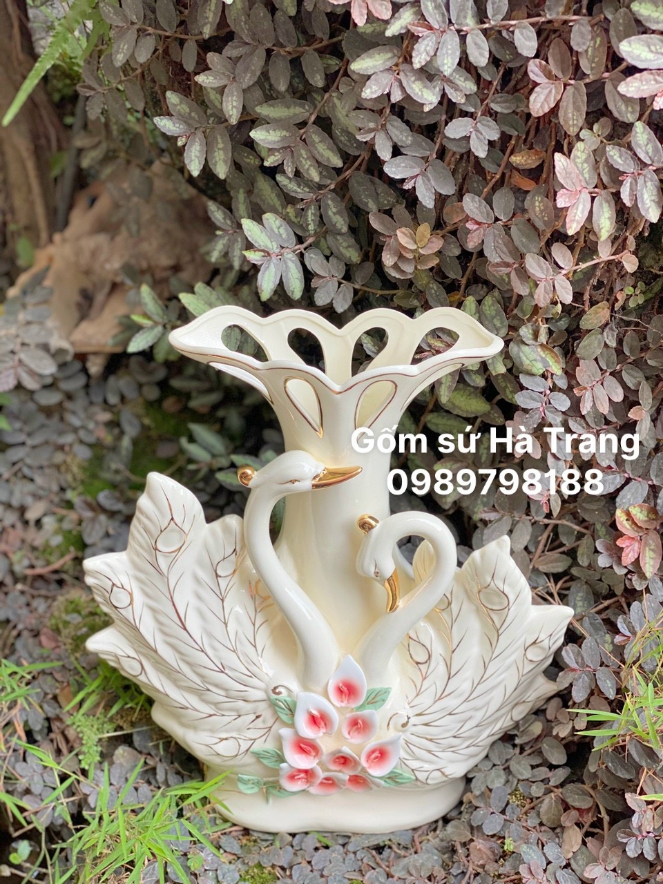 Lọ hoa gốm sứ cao cấp công đôi cao 33cm