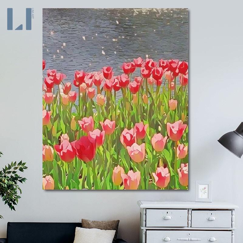 Tranh tô màu theo số hoa - Tranh sơn dâu số hoá các loài hoa có khung LIM Art