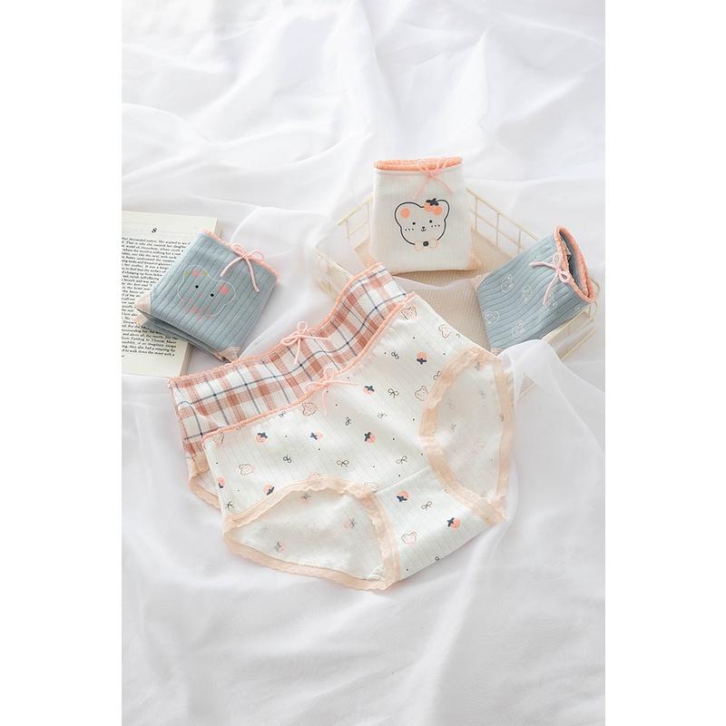 Quần Lót Nữ Cotton Kháng Khuẩn Hình Gấu_Dâu Ngang Eo . Hàng Loại Đẹp.