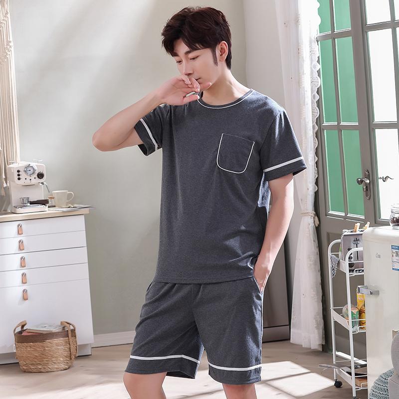 Mới Cổ Tròn Full Cotton Nam Ngắn Tay Mùa Hè Quần Short Bộ Đồ Ngủ Bộ Size Lớn L-4XL Đồ Ngủ Giải Trí Phù Hợp Với Váy Ngủ Nam Pijamas