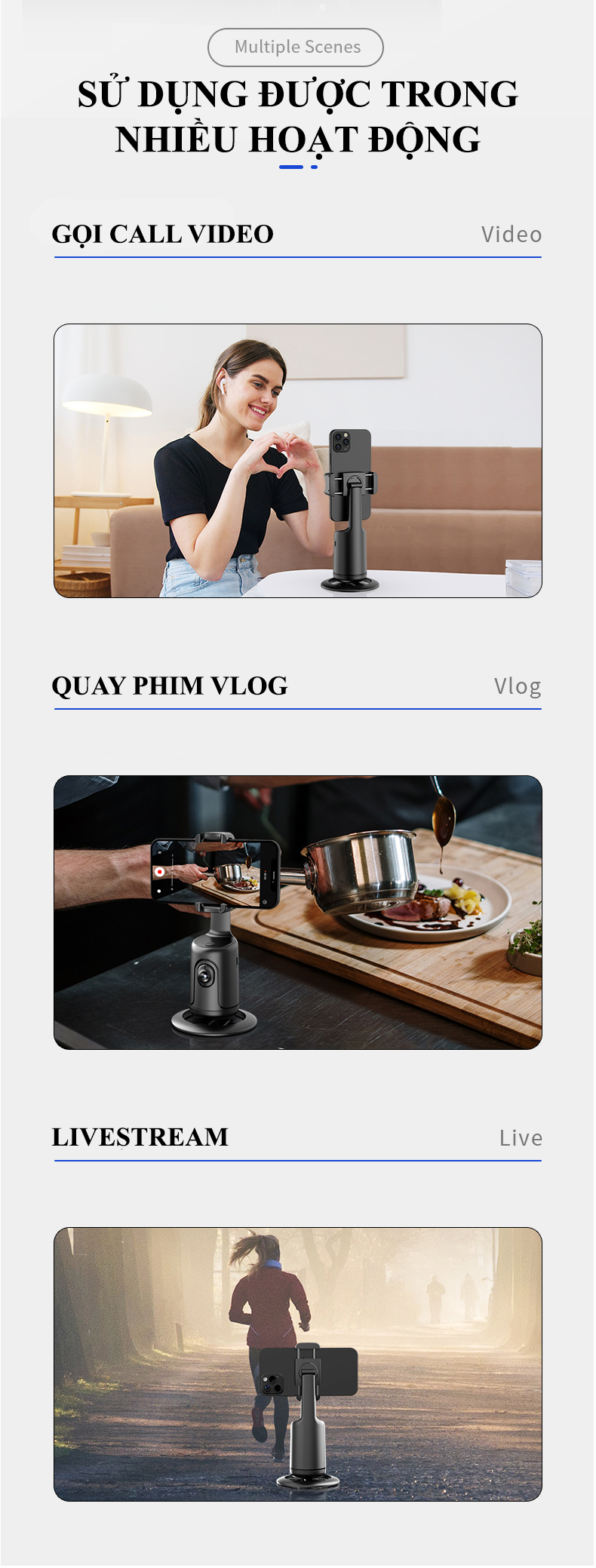 Giá đỡ điện thoại thông minh AI tự động xoay 360 độ theo dõi khuôn mặt hỗ trợ livestream, quay phim