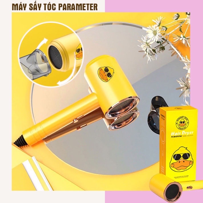 Máy sấy tóc mini  họa tiết hình con vịt vàng , công suất 1200W với 3 tốc độ  gió kèm mỏ vịt sấy