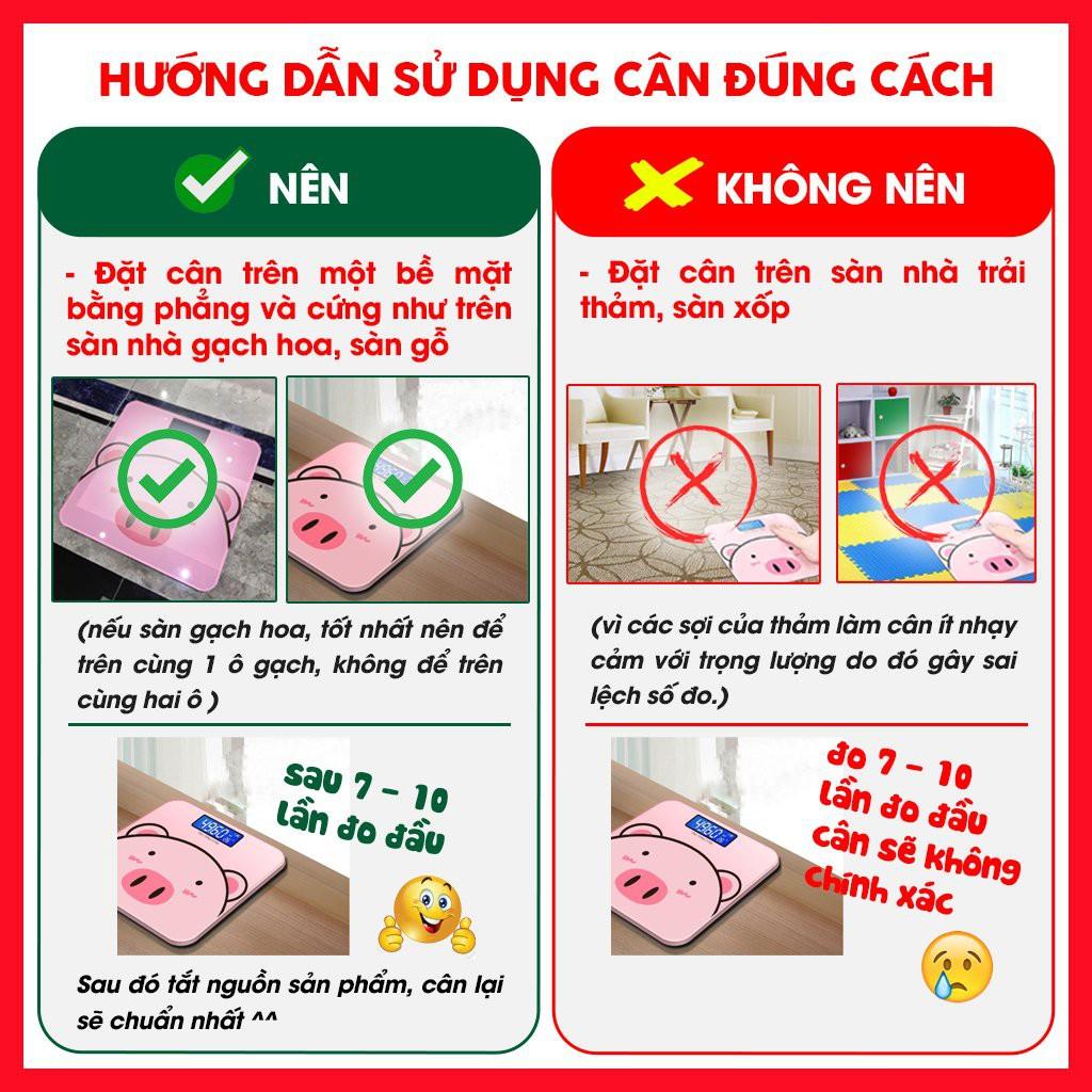 Cân điện tử cân sức khỏe gia đình màn hình LED hiển thị cân nặng ,nhiệt độ hình con heo bảo hành 12 tháng.