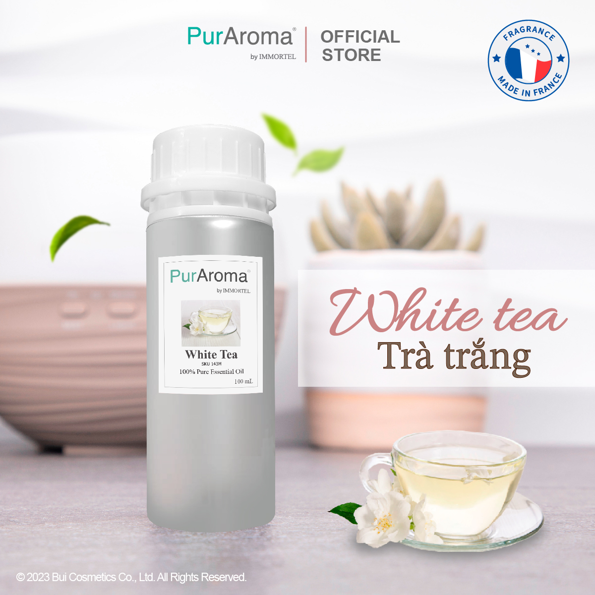 Tinh Dầu Thơm PurAroma Hương Trà Trắng - Chuẩn Khách Sạn / Spa 5 Sao - 100 ML - Nhập Khẩu Pháp