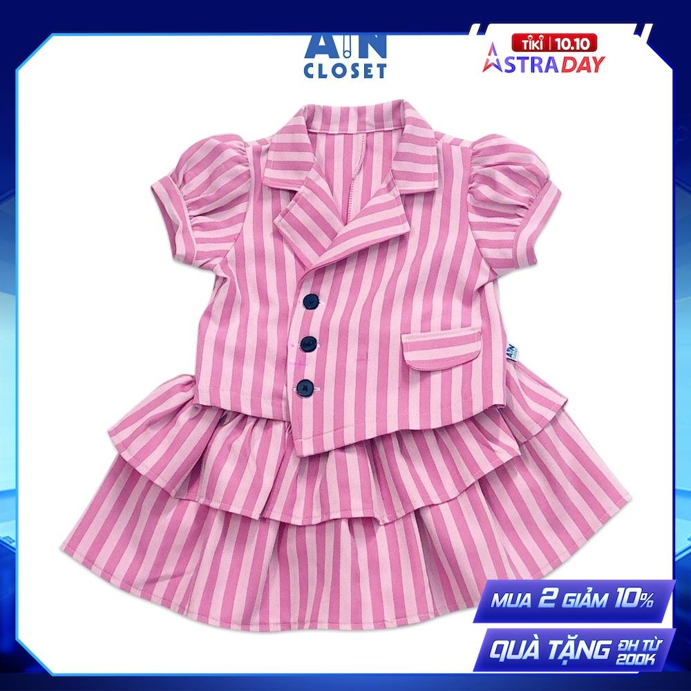 Set vest phối chân váy bé gái họa tiết Kẻ hồng Tuytsi - AICDBG93LETY - AIN Closet