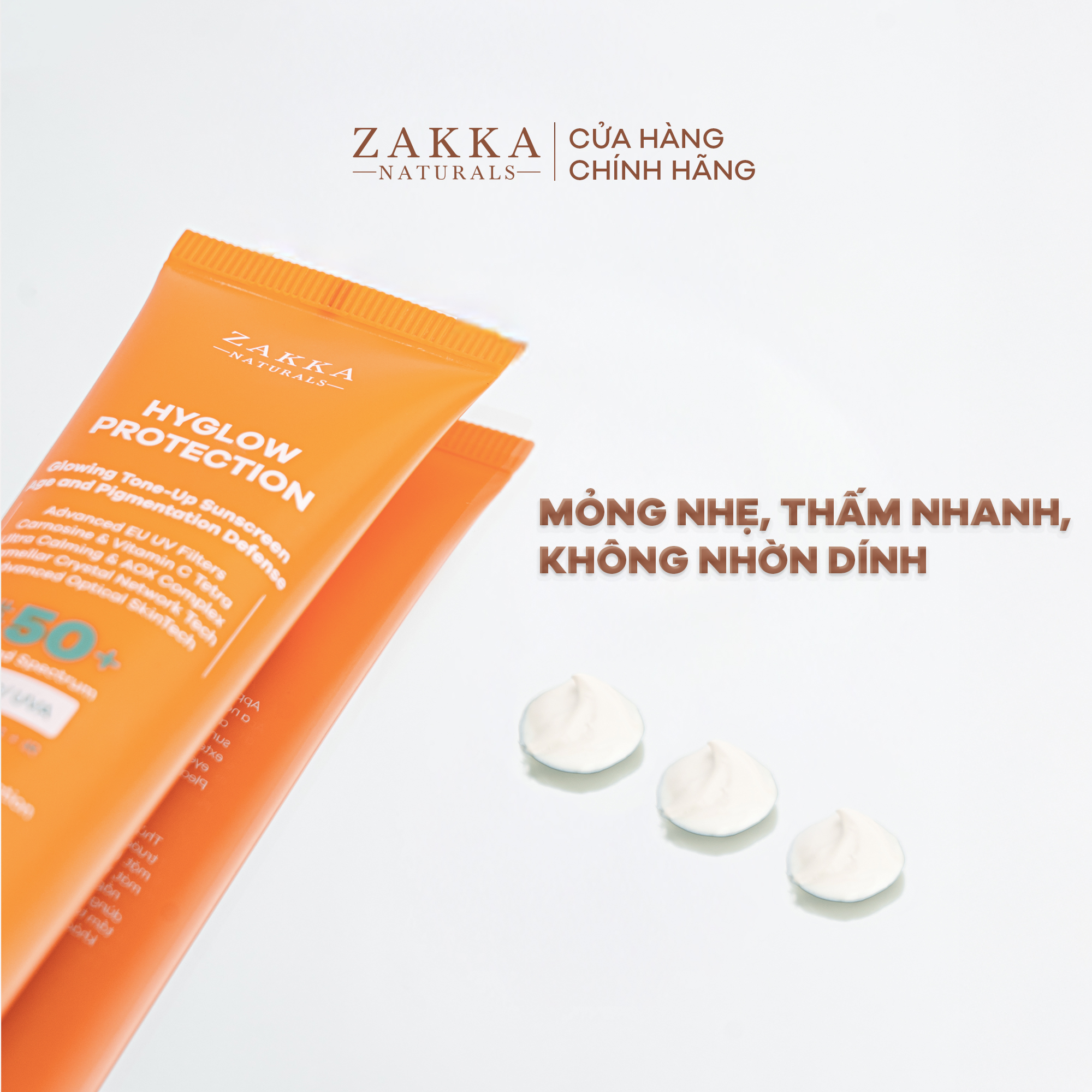 Kem chống nắng phổ rộng Hyglow Protection Zakka Naturals nâng tông sáng da 45ml