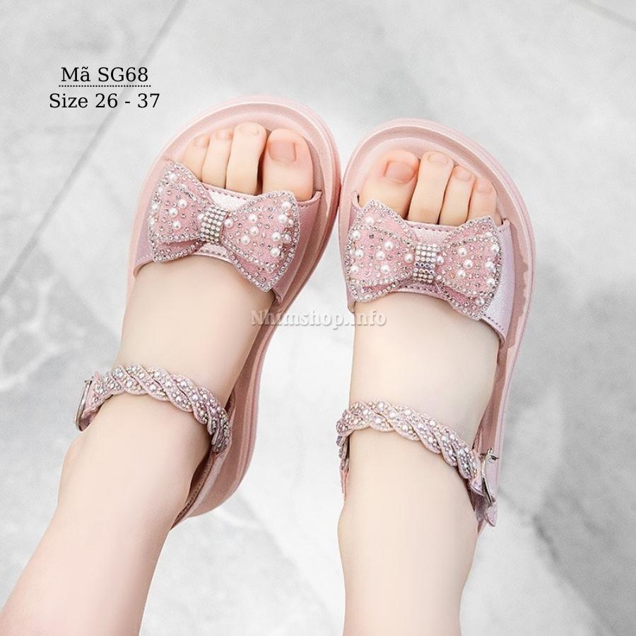 Dép quai hậu bé gái size đại da mềm cao cấp giày sandal gắn nơ công chúa thời trang cho trẻ em học sinh đi học SG68