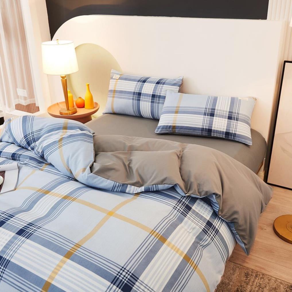 Bộ chăn ga gối Cotton TC kẻ sọc caro 4 món đủ kích thước 1m2 đến 2m*2m2
