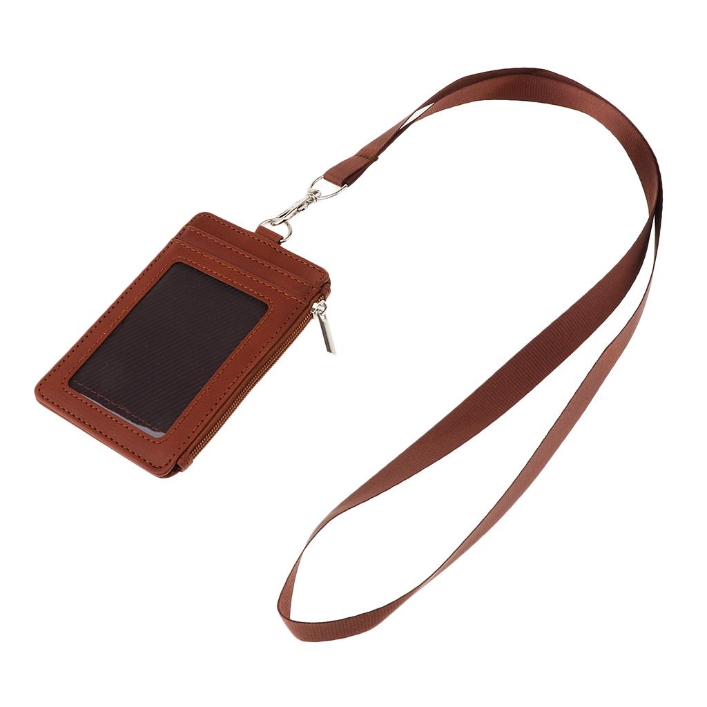 5 máy tính 2 Mặt Da PU Huy Hiệu Đựng Thẻ Khóa Kéo Thẻ Tên Giá Đỡ có Dây Buộc