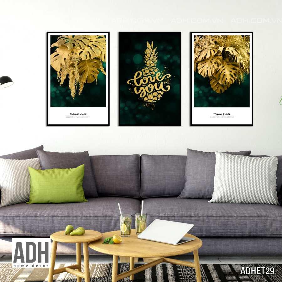 Bộ tranh khung canvas treo tường lá cây vàng