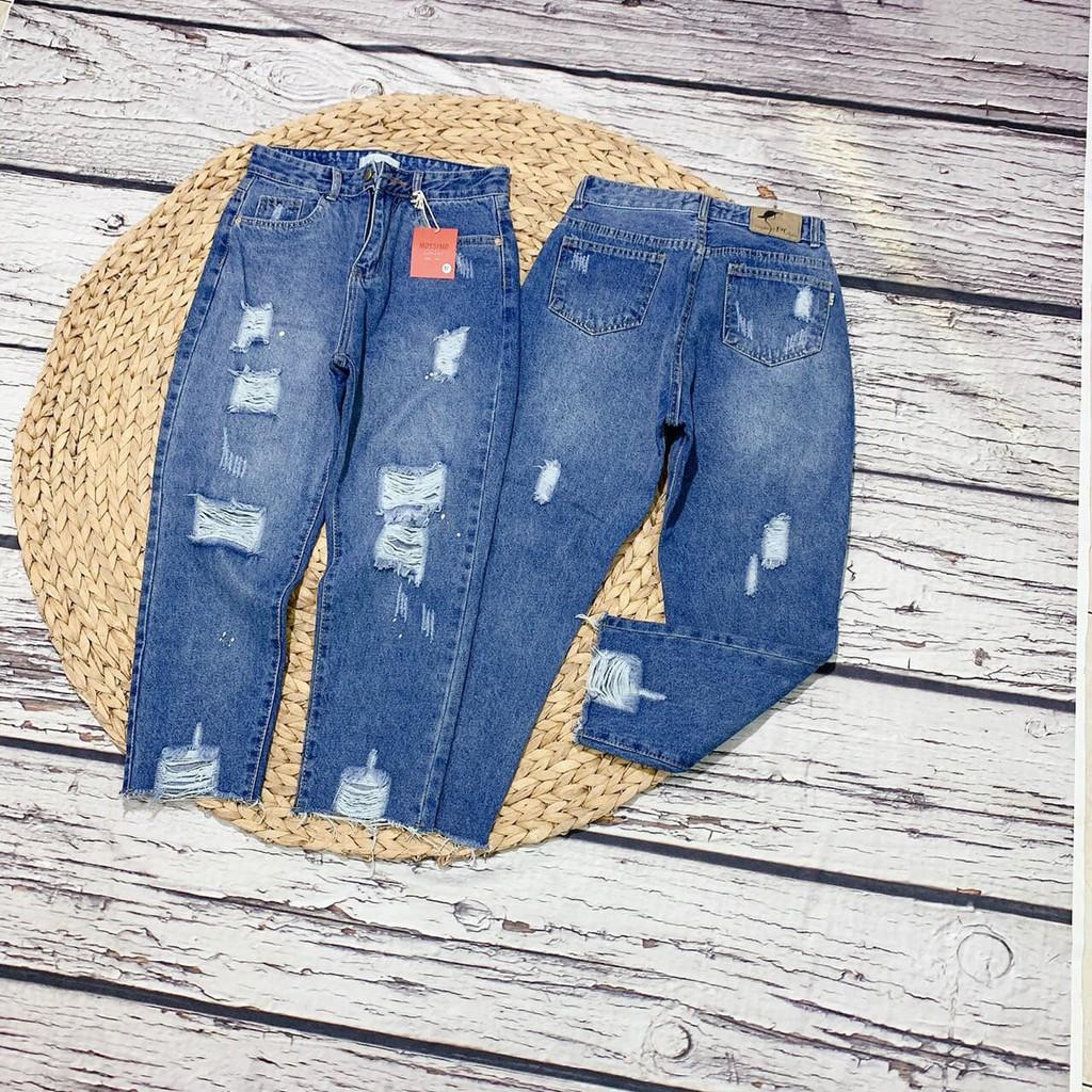 QUẦN BAGGY JEAN LƯNG THUN RÁCH HOT SHOP PHƯƠNG CHÂU