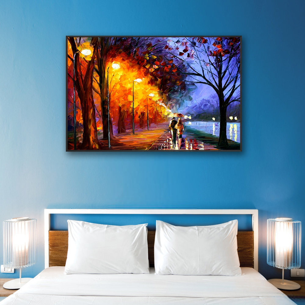 Tranh canvas treo tường – Đường phố lên đèn CA138- Vải canvas kim tuyến cán PiMa - công nghệ in UV hiện đại - Khung viền composite - độ bền màu trên 10 năm.