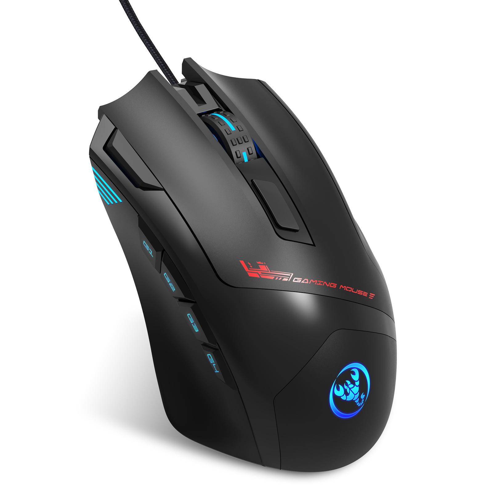 HXSJ S600 Wired Macro Programming Gaming Mouse 9 Keys Ergonomic Mice with 6 Adjustable DPI RGB Light Effect