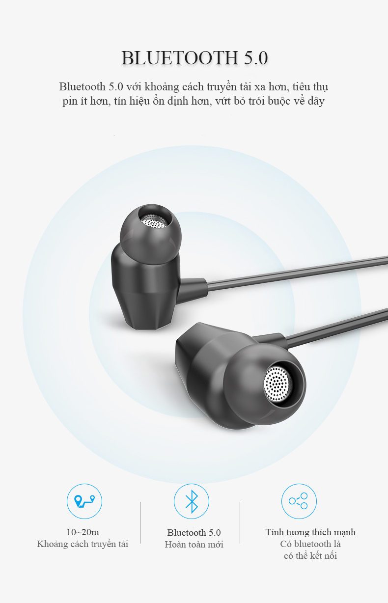 Tai nghe bluetooth đeo cổ A8 thích hợp vận động thể thao bluetooth 5.0 dung lượng lớn 1000mAh vỏ kim loại nghe gọi HD Chống ồn âm thanh tuyệt vời có cả hút từ - Hàng chính hãng