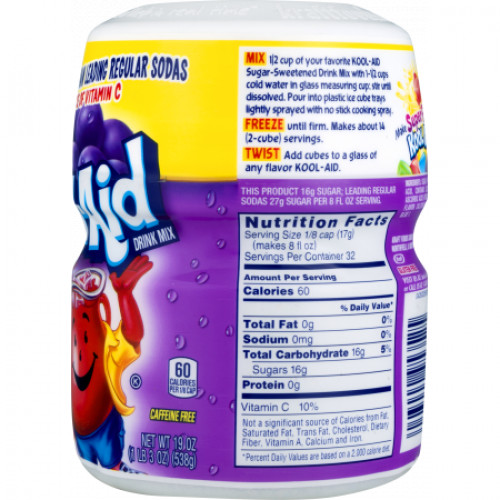 Bột Trái Cây Hòa Tan Hương Nho Tự Nhiên Hiệu Kraft Heinz Kool-Aid Grape ( Nhập khẩu chính hãng Mỹ) 538g